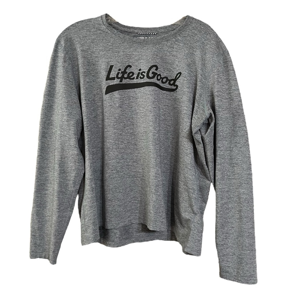 Life Is Good Spellout Graphic Gray Marled Activewear Long Sleeve Shirt Sz L EUC